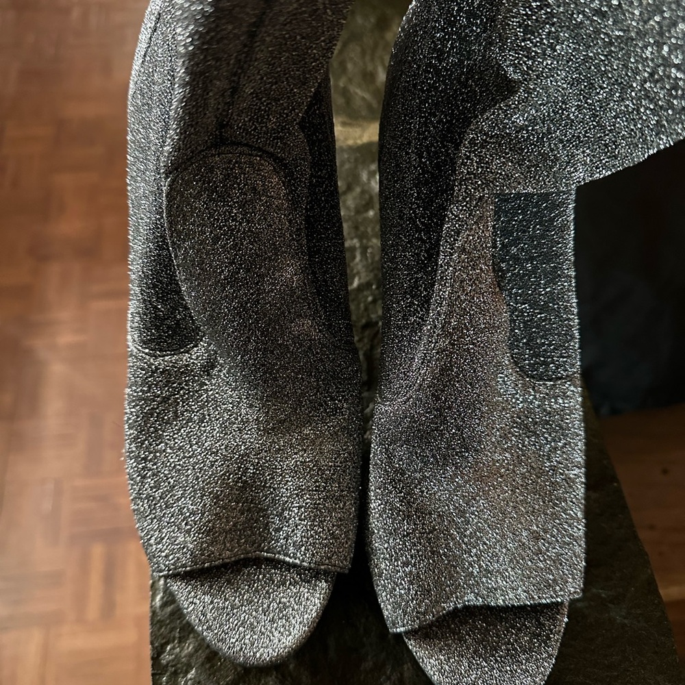 Silver sparkle open toe bootie G by Guess